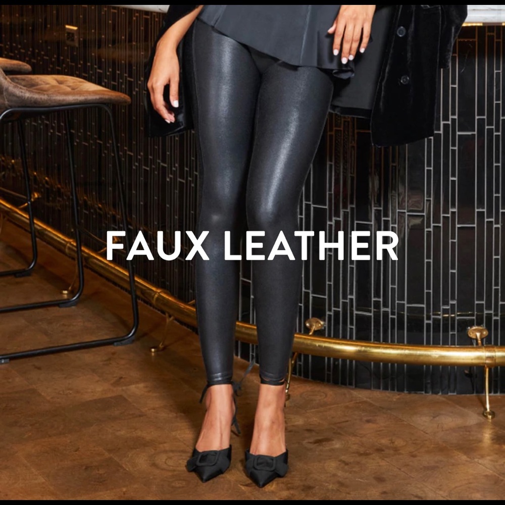 SPANX black faux leather leggings size XS